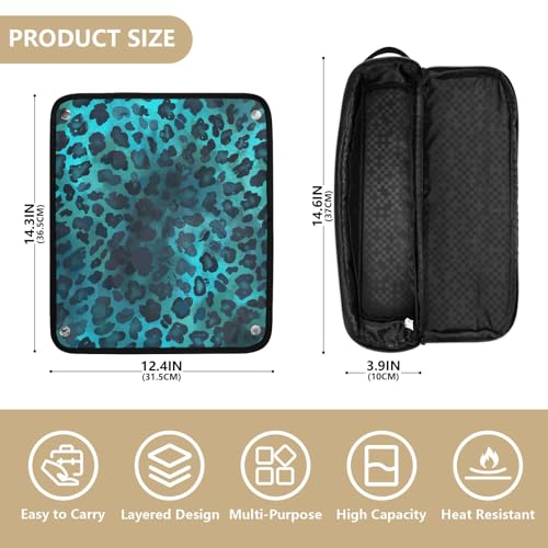 Blue Leopard Print Hair Tools Travel Bag and Heat Resistant Mat, organizador de herramientas para cabello miniatura 4