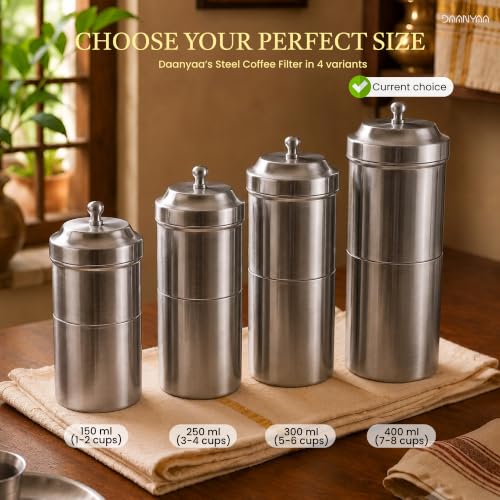 Image of Premium Stainless Steel Coffee Filter 400 ML Capacity, South Indian Drip Coffee Maker | Madras Kaapi Maker Small Size for 7-8 Cups, Reusable Filter | Authentic South Indian Brewing