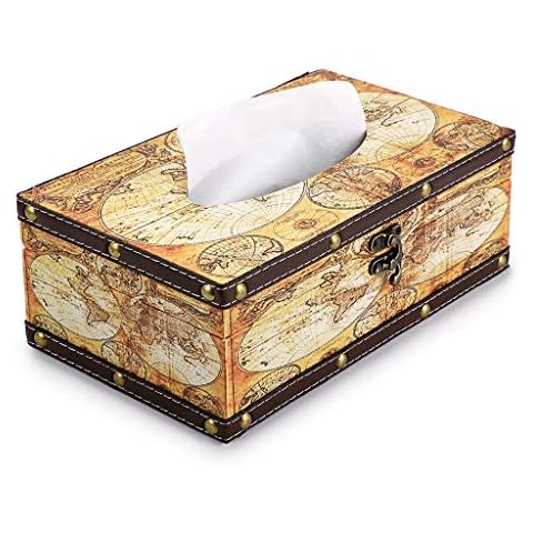 Sumnacon Retro Tissue Box Holder in Yellow Map Cover