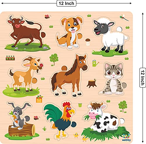Image of Webby Wooden Farm Animals Montessori Educational Pre-School Puzzle Board Toy for Boys and Girls, Kid