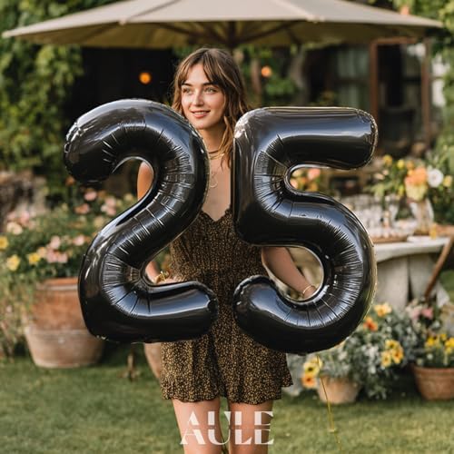 Image of AULE 40 Inch Large 25 Balloon Numbers Black, Big Foil Number Balloons, Giant Helium Happy 25th Birthday Party Decorations for Man and Women, Huge Mylar Anniversary Party Supplies
