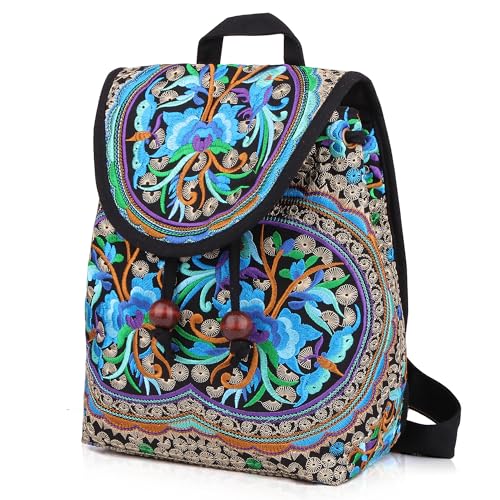 MAZEXY Embroidered Backpack Purse for Women, Boho Elegance Vintage Ethnic Floral Shoulder Handbag2