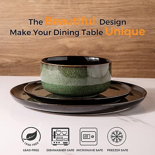 LERATIO Ceramic Dinnerware Set for 4, Poreclain Plates, Bowls, Handmade Reactive Glaze Dishes, Chip Resistant, Oven & Dishwasher Safe, Service for 4 - Thumbnail 2