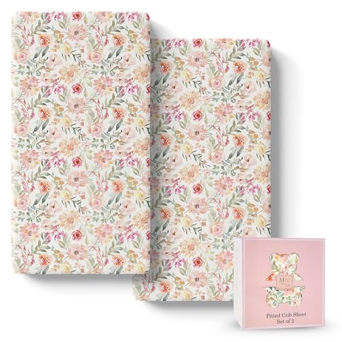 Baby Girls Crib Sheets | 2 Pack Floral Ultra-Soft Bedding for Crib Mattress and Toddler Beds | Crib Sheet for Baby Girls Comfort and Elegance by Max&So