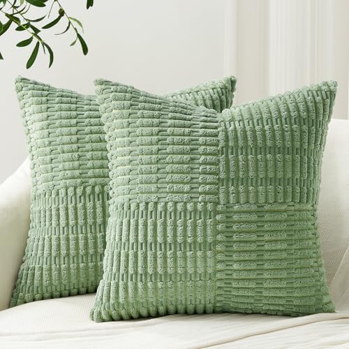 Topfinel Funda de Cojines de Pana Cojines de Sofá Funda de Almohada Decorativo para Silla Cama Habitación Dormitorio Salón Sala de Estar Oficina 2 Piezas 50x50 cm Verde Salvia