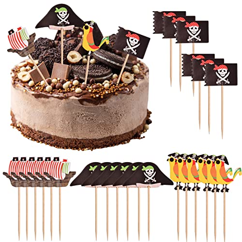 Vesaneae 24 pcs Toppers de Gâteau Pirate, Décoration de Gâteau Pirate, Enfants Cupcake Topper, Gâteau Anniversaire Décoration, pour Soirée à Thème...