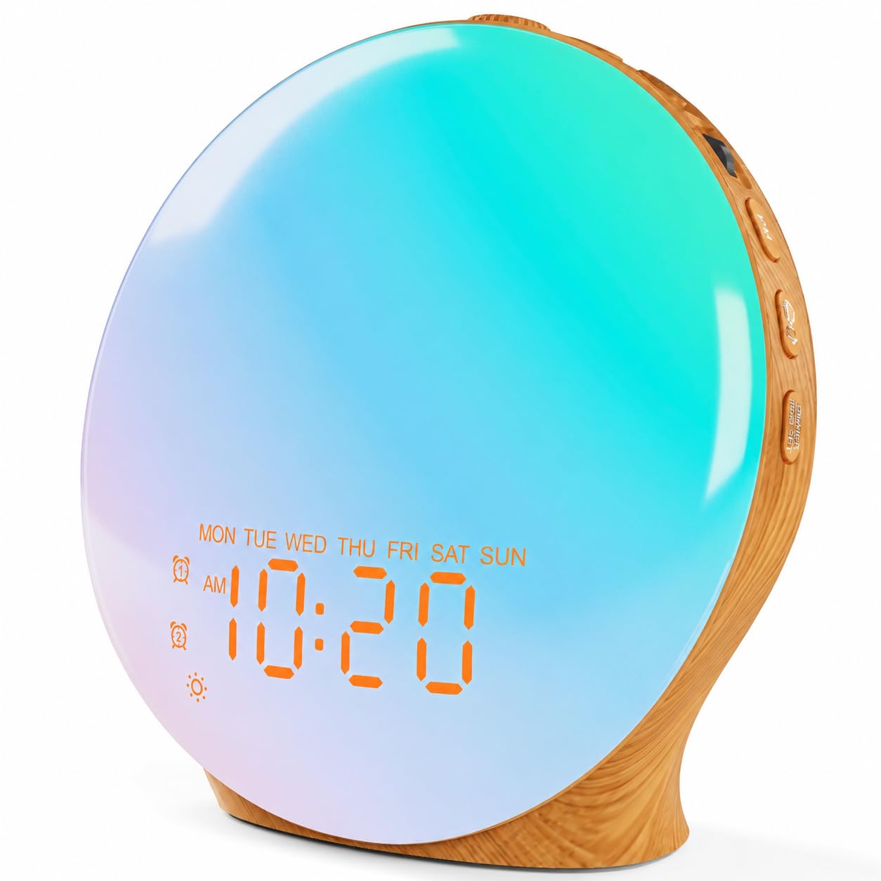JALL Full Screen Dimmer Sunrise Alarm Clocks for Bedrooms, Wake Up Light with FM Radio, 25 White Noise Sleep Sounds, Bluetooth Speaker, Dual Alarms Bedside Clock for Heavy Sleepers