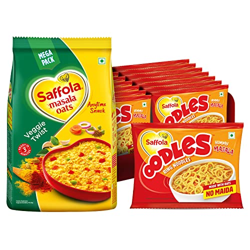 Image of Saffola Oodles, Instant Noodles, 12 x 53g & Veggie Twist Masala Oats, 500g