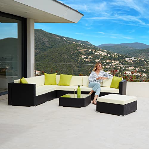 tectake-800892-Conjunto-de-Muebles-de-Jardin-con-Trenzado-de-Poliratan-y-Estructura-de-Aluminio-Muebles-para-el-Patio-Mobiliario-de-Exterior-con-Cojines-defecto-Dos-tonalidades-de-Gris