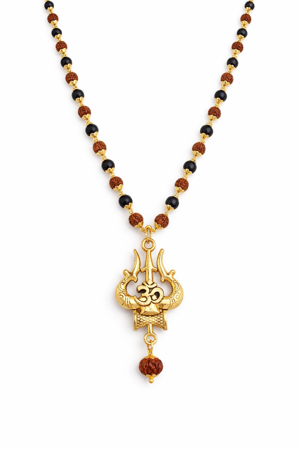 Om Trishul Rudraksha Karungali Mala Necklace for Men & Women | Gold Plated Shiv Pendant | Spiritual Healing & Protection Chain-image-22