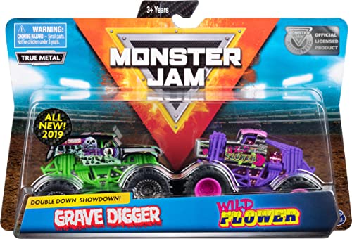 Monster Jam, Official Grave Digger vs. Wild Flower Die-Cast Monster Trucks, 1:64 Scale, 2 Pack