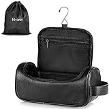 Elviros – Neceser de baño para Hombre y Mujer con Gran Capacidad con Ganchillo, Bolsa Impermeable de PU, Negro, 28 x 11 x 13 cm