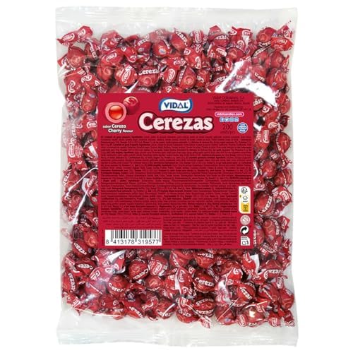 Vidal Golosinas Cherries. Caramelo de goma grageado sabor cereza. Bolsa de 200 unidades.