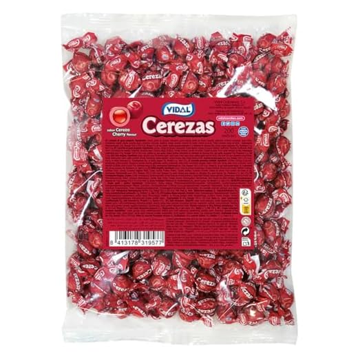 Vidal Golosinas Cherries. Caramelo de goma grageado sabor cereza. Bolsa de 200 unidades.