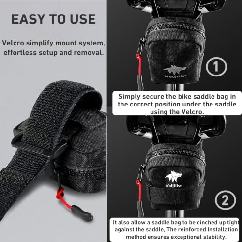 Image of WOLFILIST Compact Cycling Saddle Bag - Fits Under Bike Seat for easy storage - Road Bike & Bicycle Seat Bag - Tiny Durable & Water-resistant (Standard)