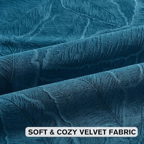 Image of FUTEI Pack of 2 Velvet Throw Pillow Covers 12x20 Inch Soft Embossed Leaf-Relief Textured Decorative Lumbar Pillowcases Modern Natural Farmhouse Accent for Couch Bed Living Room, Navy Blue