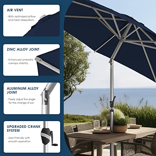 Bluu 9 Ft Aluminum Outdoor Patio Umbrella, 5-Year Fade-Resistant Outdoor Market Table Umbrella With Push Button Tilt, For Pool, Deck, Garden And Lawn (Navy Blue) #TOP4