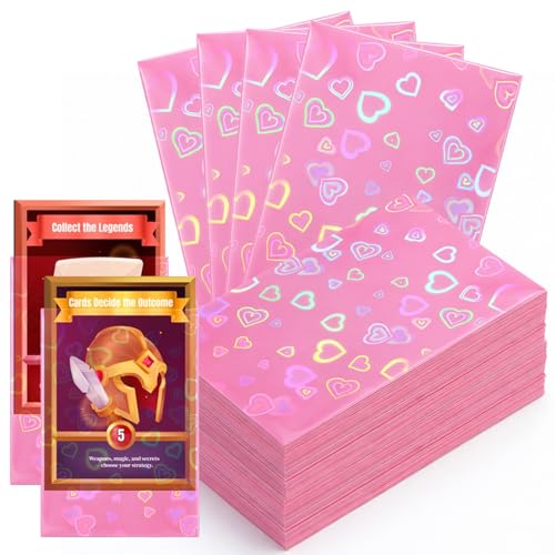 ElevateTech Pink Card Sleeves for Trading Cards 100 Pcs Holographic Card Sleeve Shiny Trading Cards Sleeves Fit for Game-Card Photocard Baseball/Sports-Cards 3.58 2.40 Inch Pink
