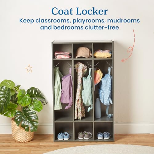 Image of ECR4Kids Streamline 3-Section Coat Locker with Cubby Storage, Classroom Furniture, Grey Wash