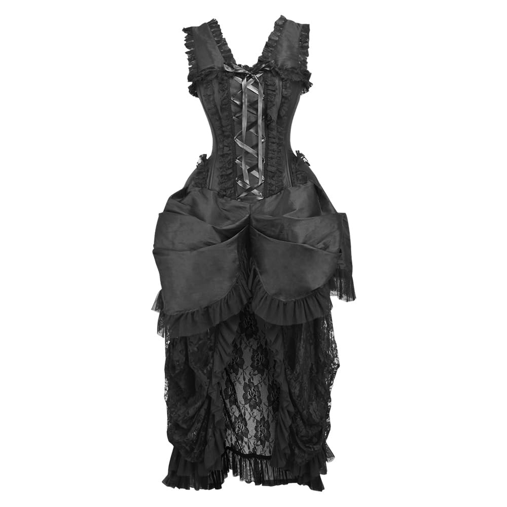 Daisy Corsets Womens Daisy Corsets Top Drawer Steel Boned Black Lace Victorian Bustle Corset Dress