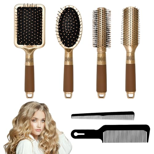 FuxFuis 6 PCS BrOsse à CHeveux, BrosSe ChEveux Démêlante Professionnelle, BRosse Cheveux Bouclés, BrosSe a CheveuX Ronde, BrossE a ChevEux Roulante avec Peigne pour Femme Homme