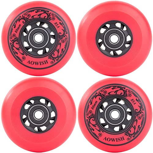 Aowish 4-Pack Inline Skate Wheels Outdoor Asphalt Formula 85A Hockey Roller Blades Replacement Wheel With Bearings Abec-9 And Floating Spacers (Red, 76Mm) #TOP2