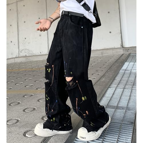 Baggy Jeans Men Distressed Casual Wide Leg Jeans Men Splatter Paint Emo Streetwear for Skater Denim Pants3