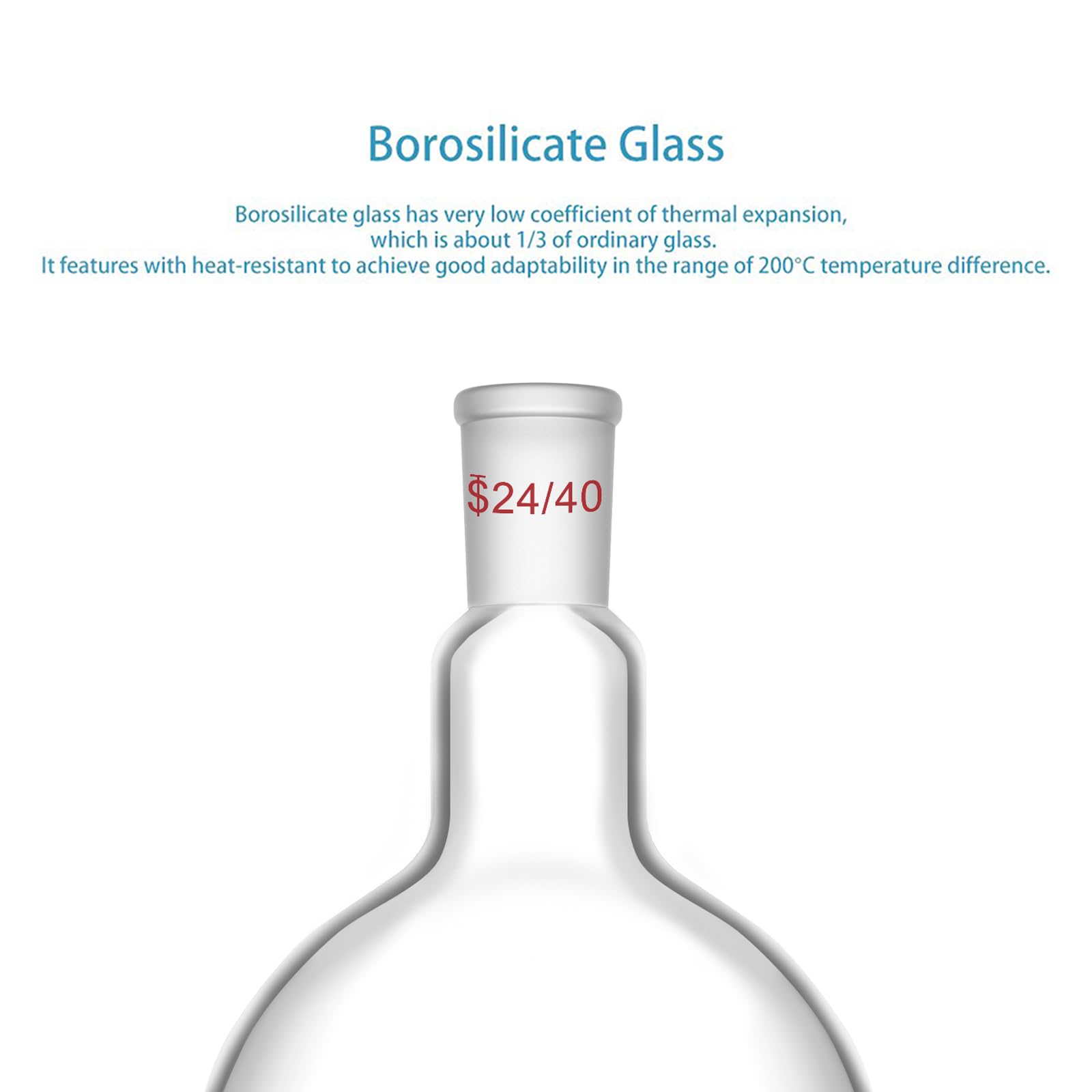 Frasco de Ebullición Inferior Plano de Vidrio de Borosilicato 2000ml con Junta Exterior Cónica 24/40