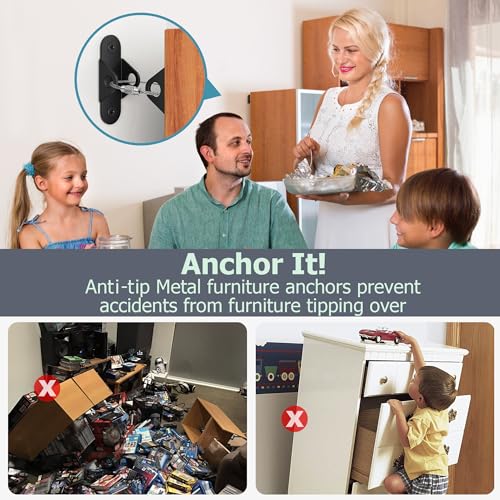 Booda Brand Furniture Wall Anchors (6 Pack), Anti Tip Furniture Anchors for Baby Proofing, Metal Earthquake Straps Secure 400 LBs Drawer, Cabinet to Wall, Dresser Wall Safety Anchor for Child Safety