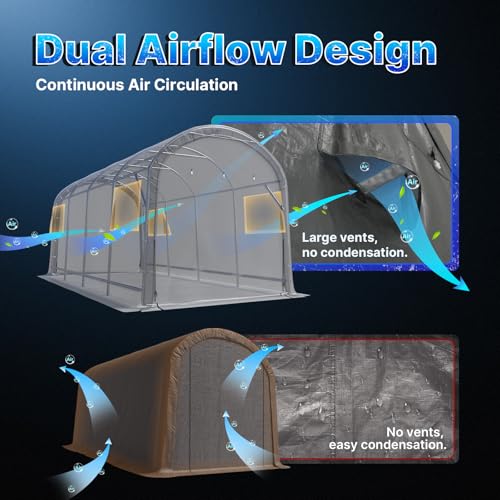 ADVANCE OUTDOOR 10x20 ft Heavy Duty Carport Outdoor Patio Large Space Canopy Storage Shelter Shed with 2 Roll up Zipper Doors & Vents for Snowmobile Garden Tools, Gray