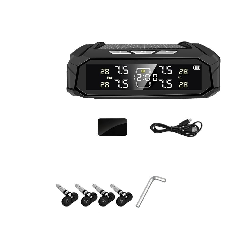 Tpms Monitor de Alarma presión neumáticos Coche con energía Solar, Sistema Seguridad automático, Pantalla Digital, 4 sensores inalámbricos(K10P)