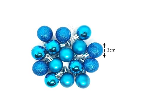 Kit 45 Bolas Natal Mista Glitter, Fosca, Lisa Azul Turquesa Mini 3cm - Master Christmas