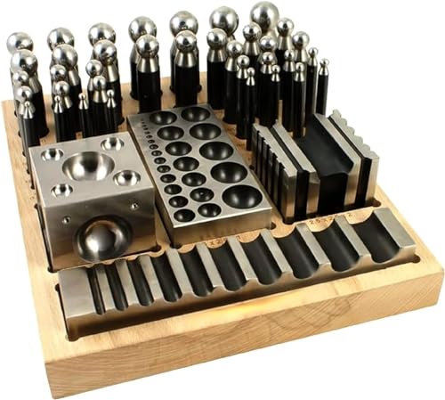 SIMOND STORE 41 PC doming Block and Punch Set - Designer Dapping Doming Punch Block Set Jewelry Making Supplies with Wood Base for Metal Forming, Jewelry Making Tools, Coin Ring Making Tools