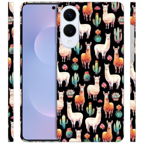 Coque Samsung S25 Edge mince rigide à clipser avec motif lama cactus imprimé blanc