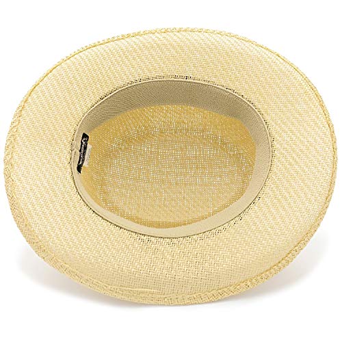 Panama Jack Men\'s Gambler Straw Hat - Lightweight, 3\" Big Brim, Inner Elastic Sweatband, 3-Pleat Ribbon Hat Band (Black, Large/X-Large)