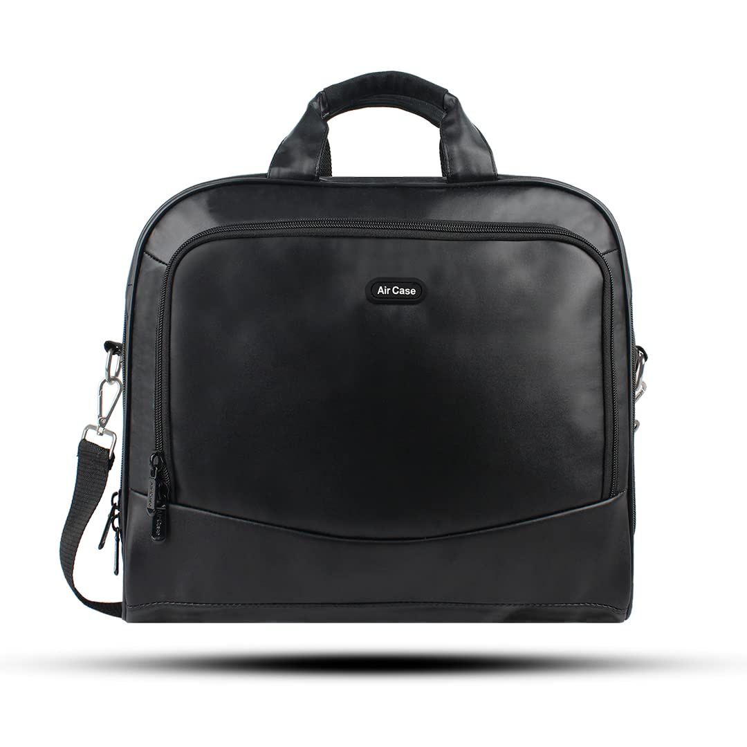AirCase Vegan Leather Office Messenger Bag for Upto 15.6" Laptop/MacBook with Handles & Detachable Shoulder Strap, Spacious Pockets, Water-Proof & Wrinkle-Free (Black)- 1 Yr Warranty (B0B3942ZCQ) Amazon Price History, Amazon Price Tracker
