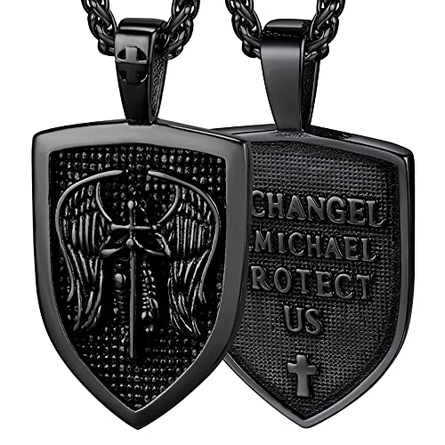 Faithheart Men St. Michael Pendant Necklace Black Stainless Steel Christian Protective Amulet Jewelry For Dad #TOP24