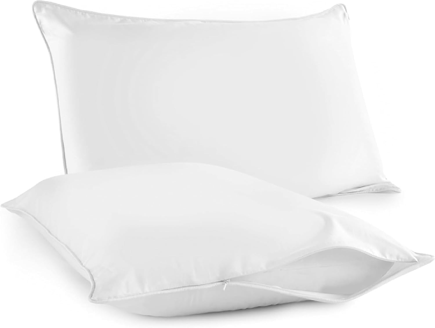 Organic Cotton Pillow Protector Standard Size - 100% Cotton GOTS Certified Pillow Case Protector with Zipper - Hypoallergenic Machine Washable Edge Piping & Breathable Cover - 2 Pack (White, Standard)
