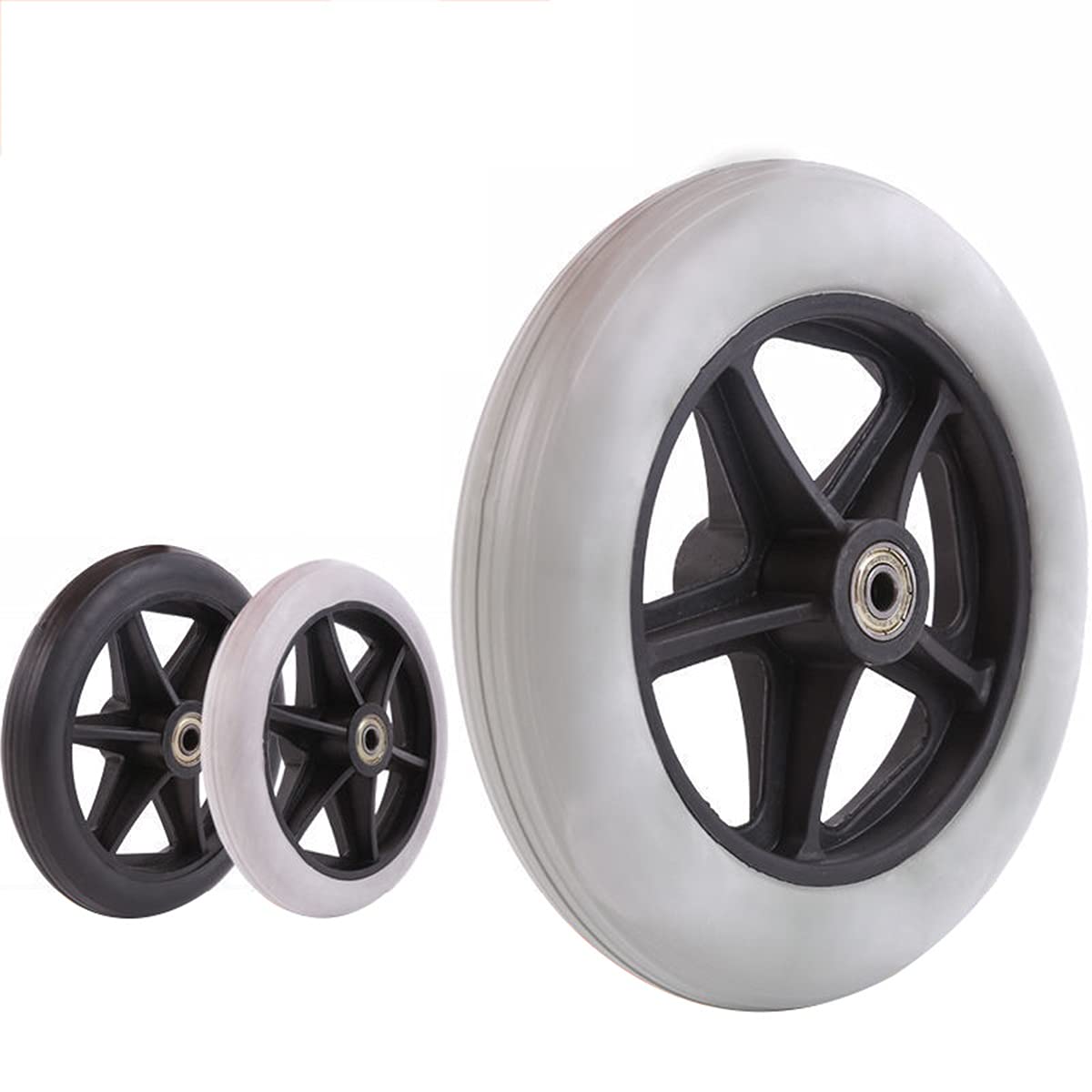 ANSNOW Electric Wheelchair Accessories Front Wheels 10 inch (1 Pack of 2), Solid Polyurethane Tires, Non-Slip/Wear-Resistant, Equipped with Mounting Screws (12Mm), Easy to Install/10In(25Cm)-Gray