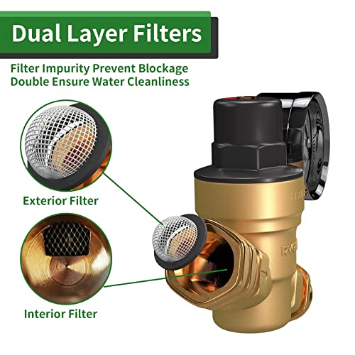 Rvguard Rv Water Pressure Regulator Valve, Brass Lead-Free Adjustable Water Pressure Reducer With Gauge And Inlet Screen Filter For Rv Camper Travel Trailer #TOP4