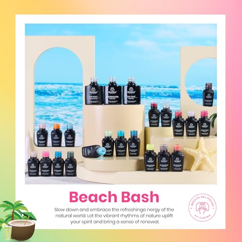 Image of Beetles Gel Nail Polish Set, 20 Colors Bright Pink Blue Green Pearl Gel | with Base Glossy & Matte Top Coat Uv DIY Salon Manicure Kit Beach Bash Nails Gift for Women