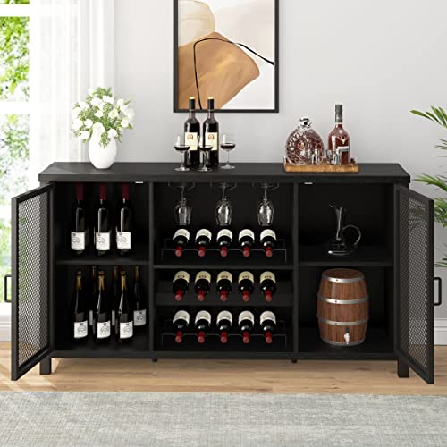 IBF-Black-Coffee-Bar-Cabinet-Liquor-Cabinet-with-Wine-Rack-Storage-Industrial-Kitchen-Buffet-Cabinet-for-Liquor-and-Coffee-Farmhouse-Wine-Cabinet-for-Home-Living-Dining-Room-Black-Oak-55-Inch IBF Black Coffee Bar Cabinet Liquor Cabinet with Wine Rack Storage Industrial Kitchen Buffet Cabinet for Liquor and Coffee Farmhouse Wine Cabinet for Home Living Dining Room Black Oak 55 Inch