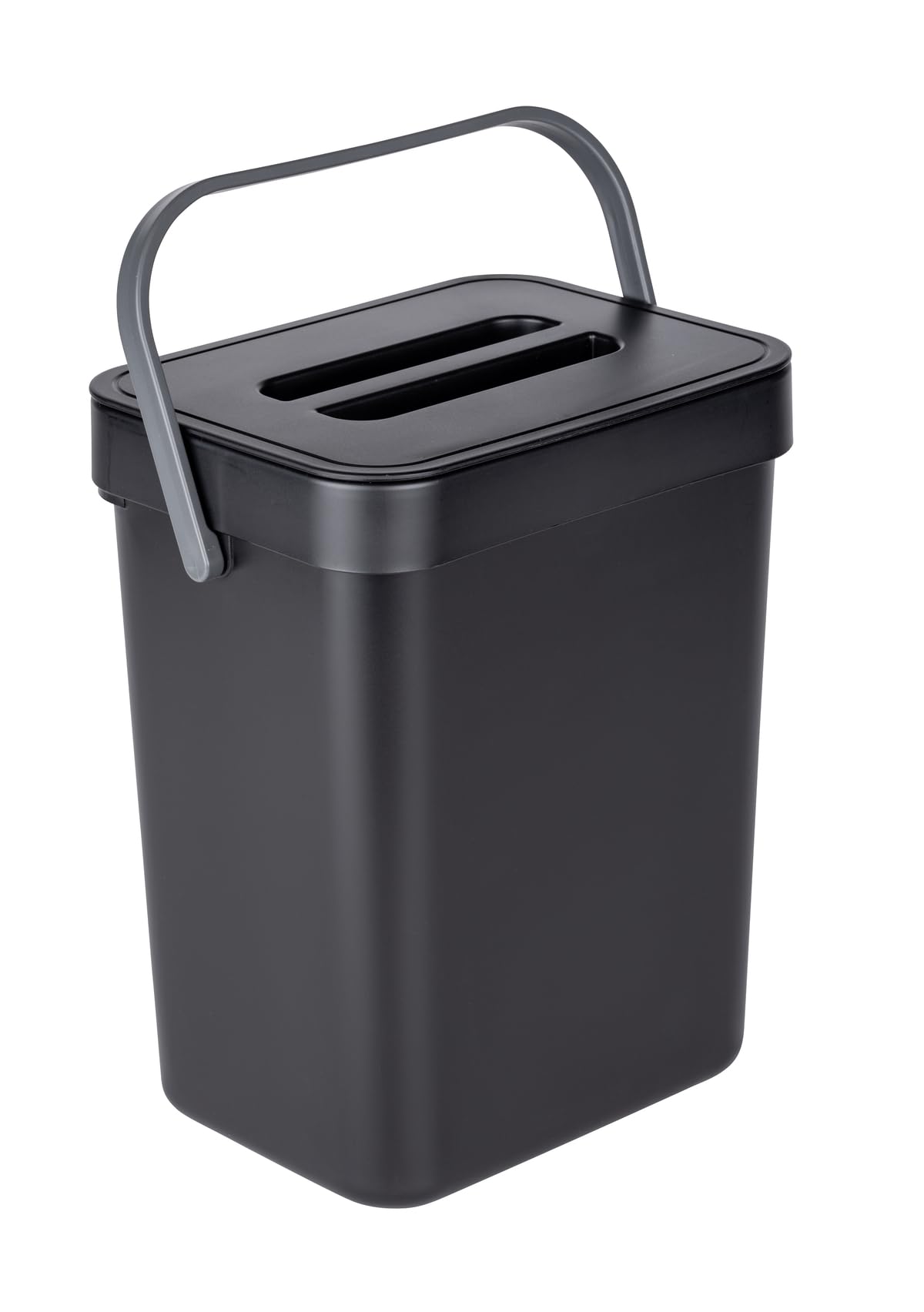 WENKO Abfallsammler Tago mit Griff, 5 Liter, 21 x 24,5 x 17 cm, Schwarz – Befestigung ohne Bohren (Static-Loc)