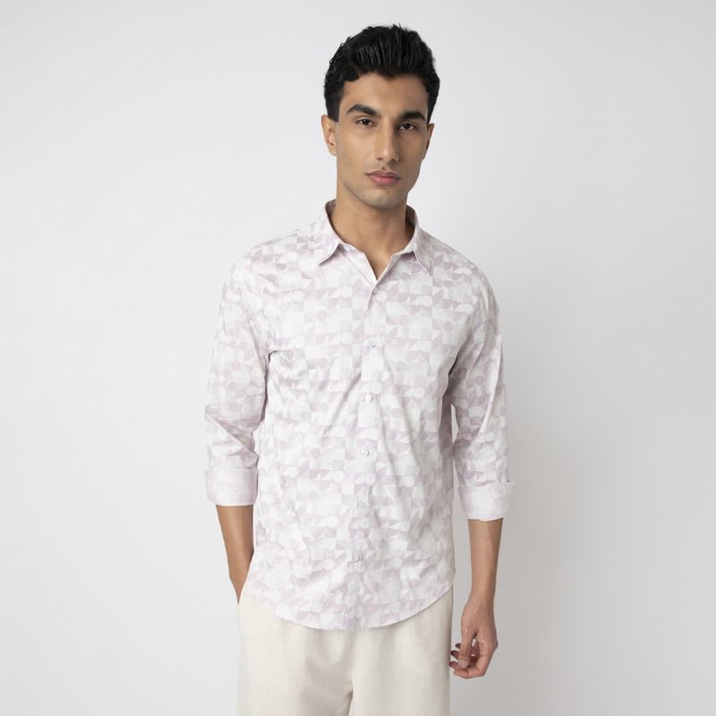 Image of MARK & ALBERT Men's Printed Full Sleeves Regular Fit Shirt Blue | 100% Cotton Stretchable Fabric