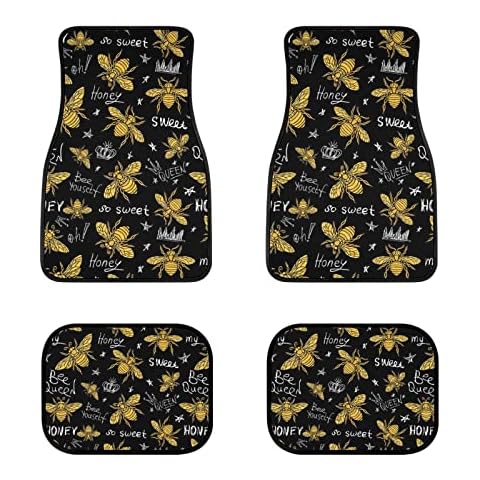 KiuLoam Honey Bees Car Floor Mats Front & Rear Liners Set, Universal Fit Auto Carpet Floor Mats Set of 4 for SUV,Vans,Sedans,Trucks, Automotive Floor Mats for Women Men Cover