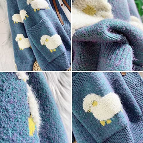 Image of FindThy Women's Kawaii Knitted Cardigan Long Sleeve Button Up Sheep Print Cute Sweater Cardigans