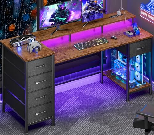 Korfile 55-Inch Gaming Desk with LED Lights