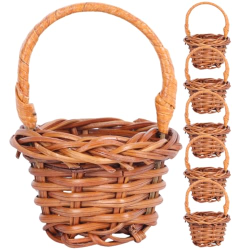 ARTSEWPLY Mini Cesta Tejida de Mimbre 6 Unidades Color Café Cesta Decorativa Rural para Hogar y Fotografía Organizador Pequeño para Manualidades Joyas y Artículos Diversos