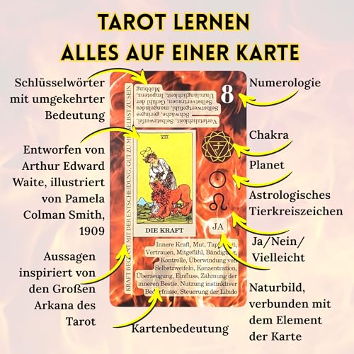 Image of Witchy Cauldron German Tarot Cards for Beginners with Meanings on Every Card - 78 Tarot Deck- Rider Waite Tarot Set with Yes /No, Chakra & Astrology(German)