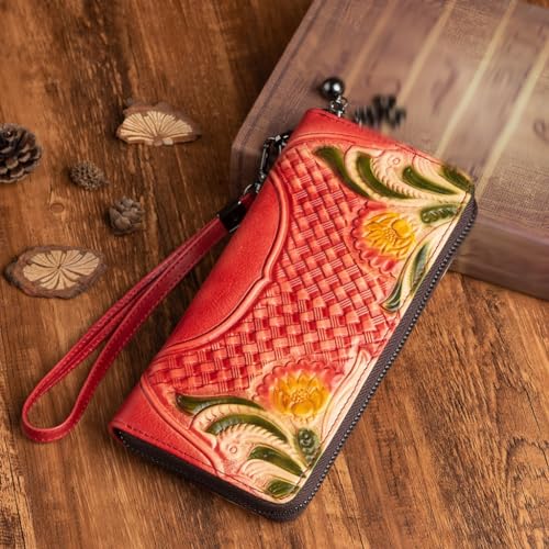Women's Wallet Genuine Leather Medium Long Clutch Wallet Hand Embossed Multi-Card Wallet2